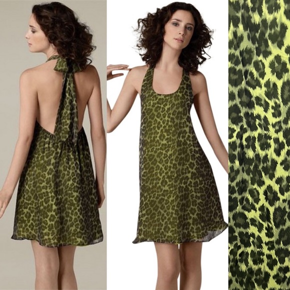 Alice + Olivia Y2K Green Trina Leopard Halter Night Out Dress - Picture 3 of 12